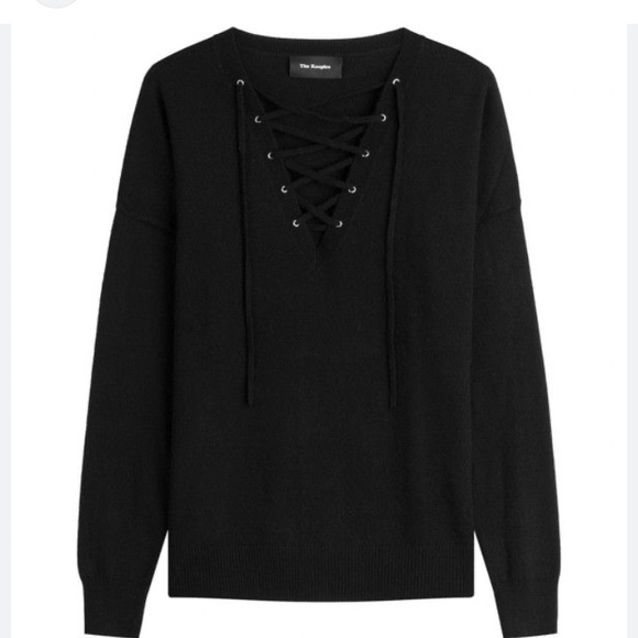 The Kooples Lace Up Front Black Wool Cashmere Blend Sweater size XS relaxed fit - Picture 3 of 7